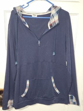 Pulse Women's Navy Half-Zip Hoodie with Plaid Trim